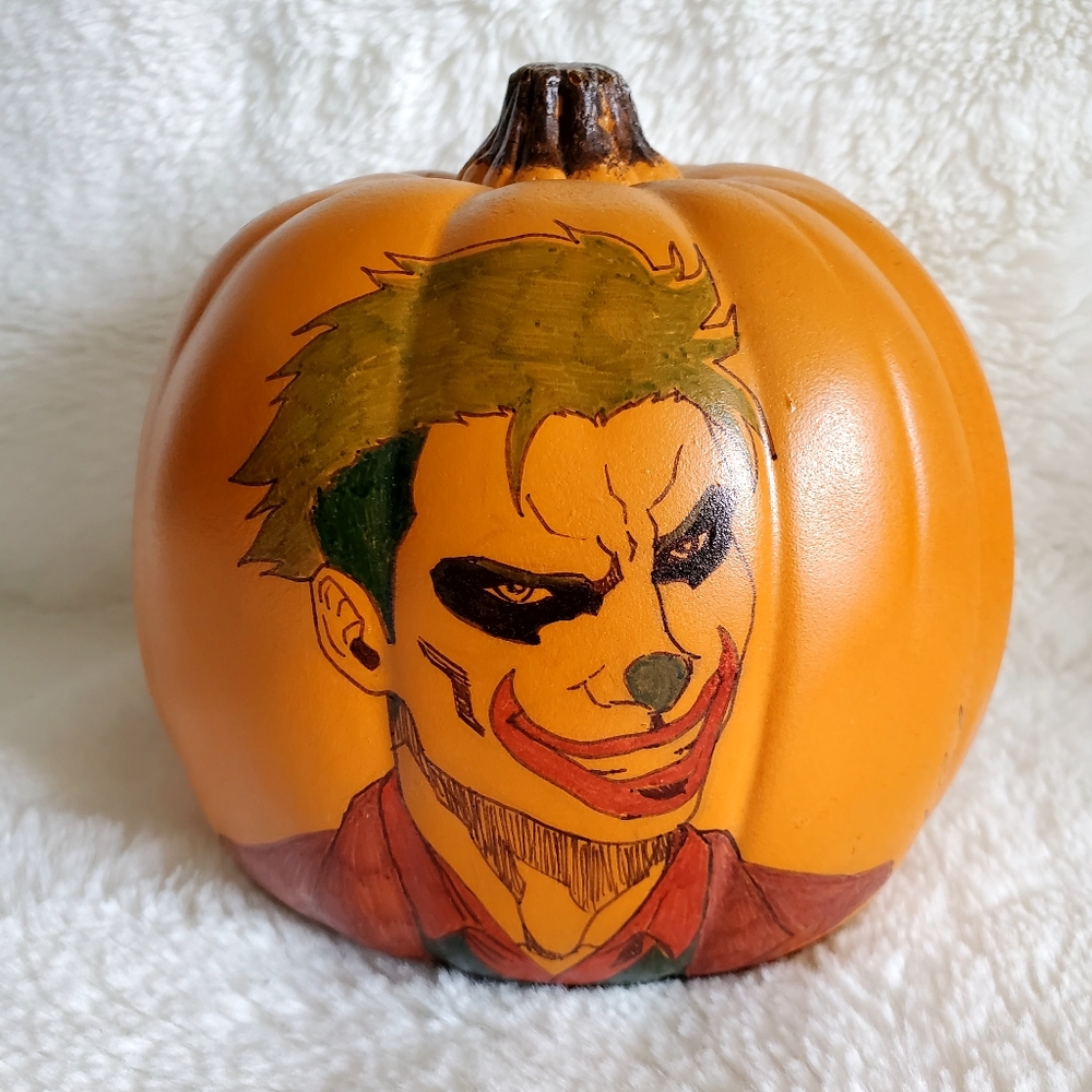 Hand-Drawn Joker Pumpkin Decoration